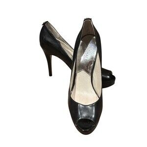 Michael Kors York Pump Size 9 Black Patent Peep Toe Platform 5” High Heels